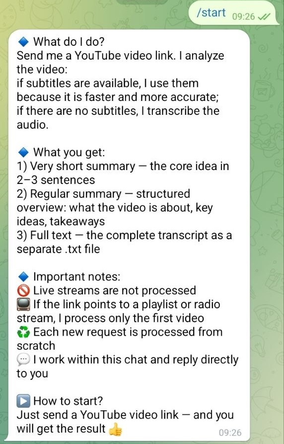 Bot start message
